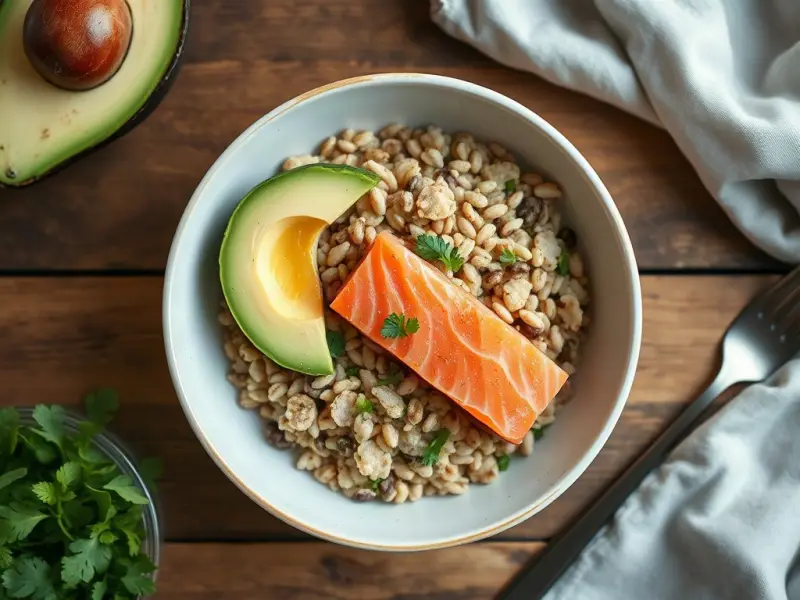 A salmon avocado grain bowl from the Night Bites truck